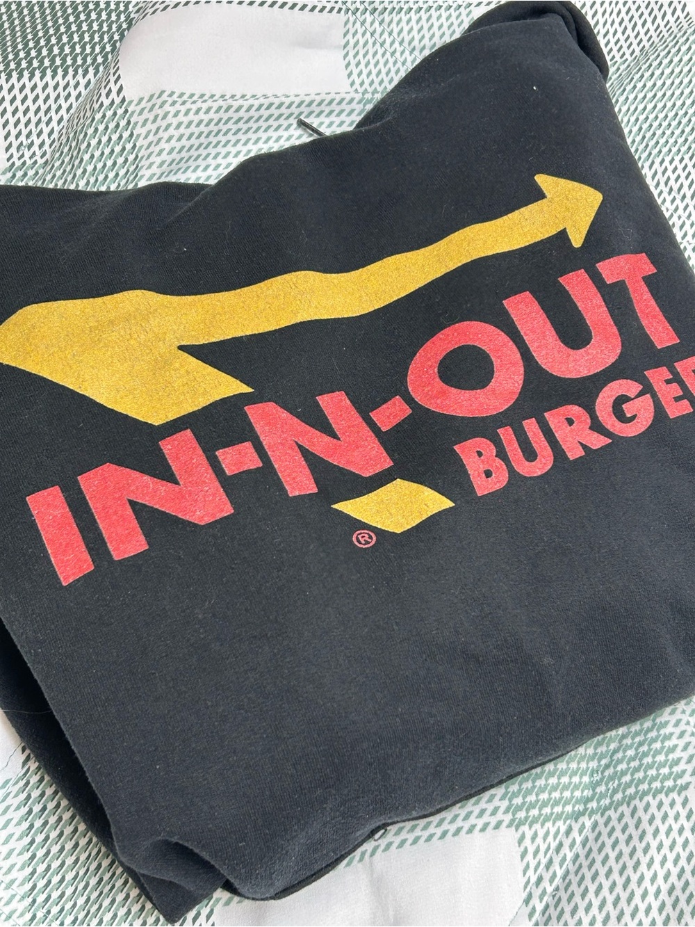 Black Crewneck Sweatshirt with hoodie with Red & Gold In-N-Out Graphic- large